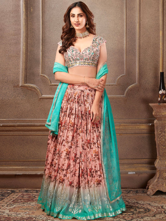 Peach Wedding Wear Lehenga Choli