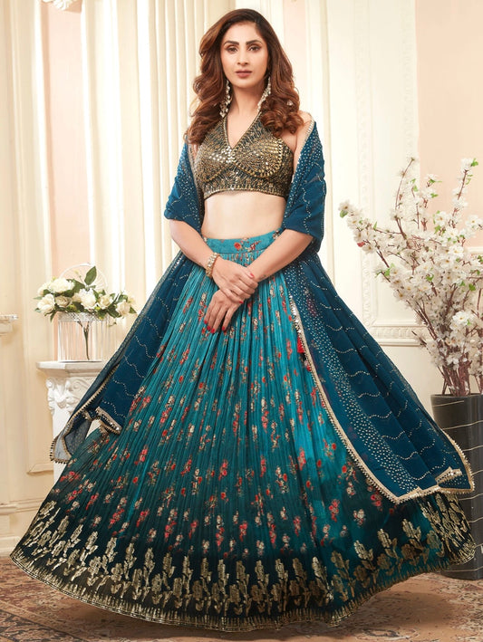 Peacock Blue Wedding Wear Lehenga Choli