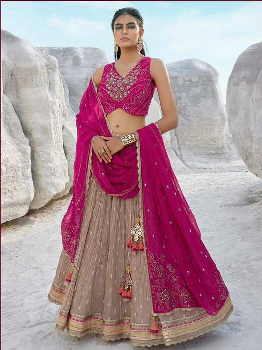 Magenta and Beige Wedding Wear Lehenga Choli