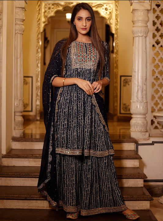 Navy Blue Sharara Suit