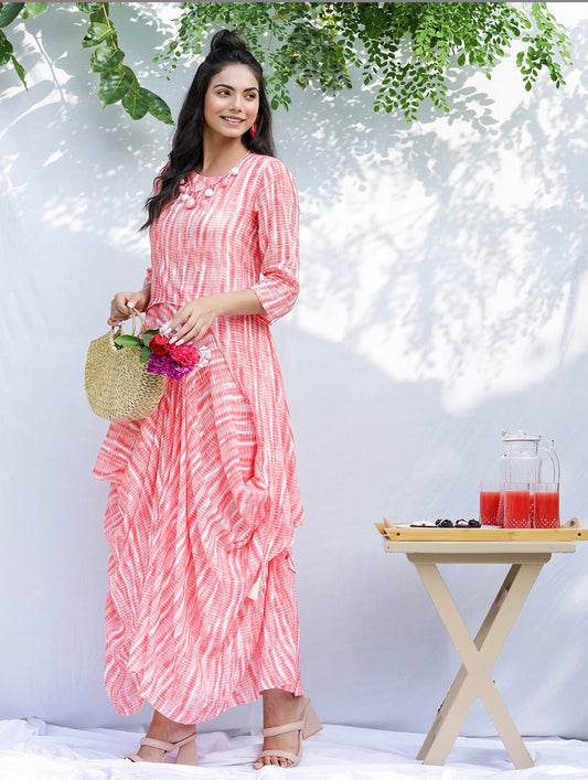 Coral Pink Festive Wear Long Kurti