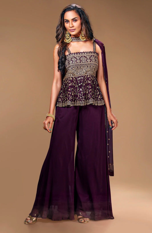 Magenta Indo Western Palazzo suit