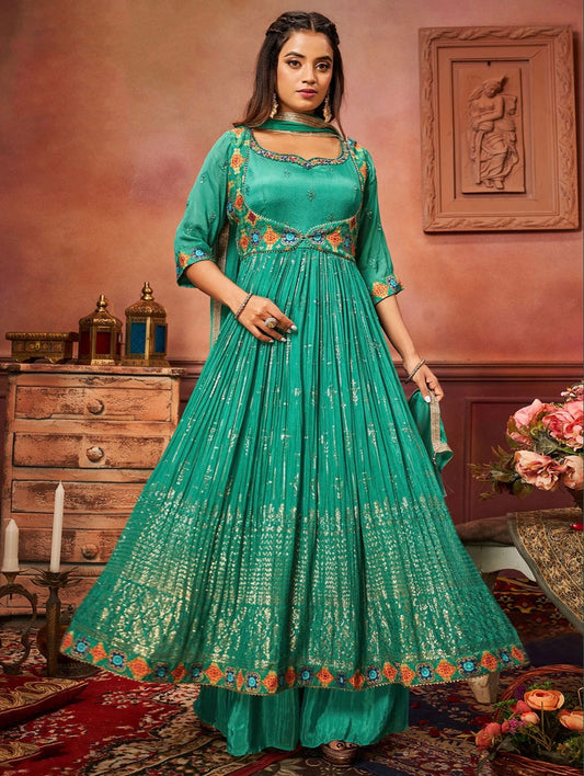 Rama Green Palazzo Anarkali Suit