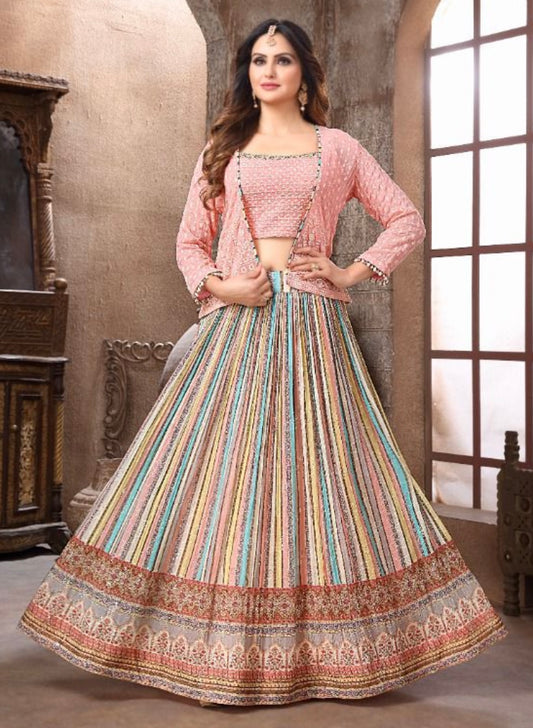 Peach and Multi-Color Party Wear Lehenga Choli