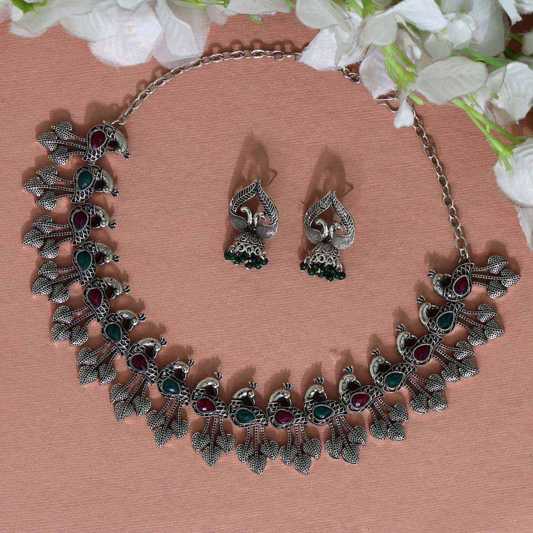 Peacock Oxidized Necklace