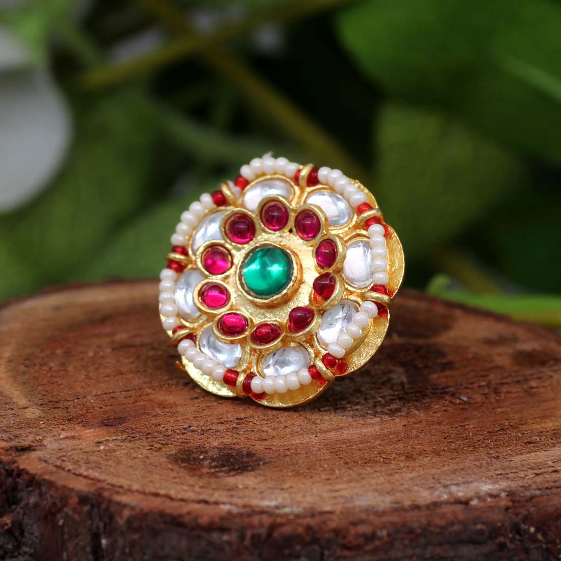 ZAVERI PEARLS Green Meenakari Ethnic Austrian Diamonds & Kundan Adjustable Finger  Ring-ZPFK11452 : Amazon.in: Jewellery